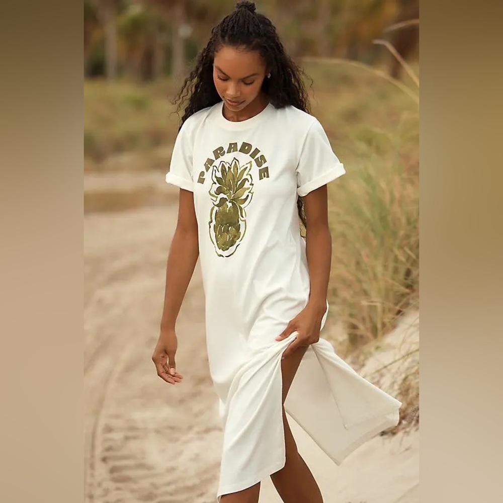 Anthropologie Celandine Graphic Cotton Crew-Neck T-Shirt Dress